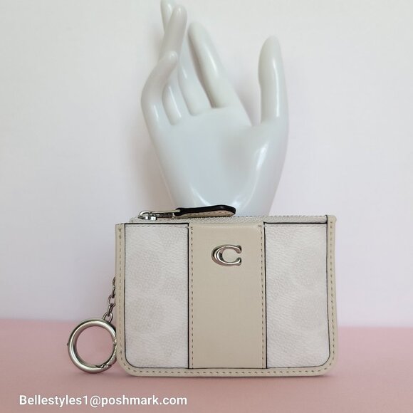 COACH Mini Skinny ID Card Case in Signature Canvas & Leather -White/Chalk color⭐ - Picture 7 of 16